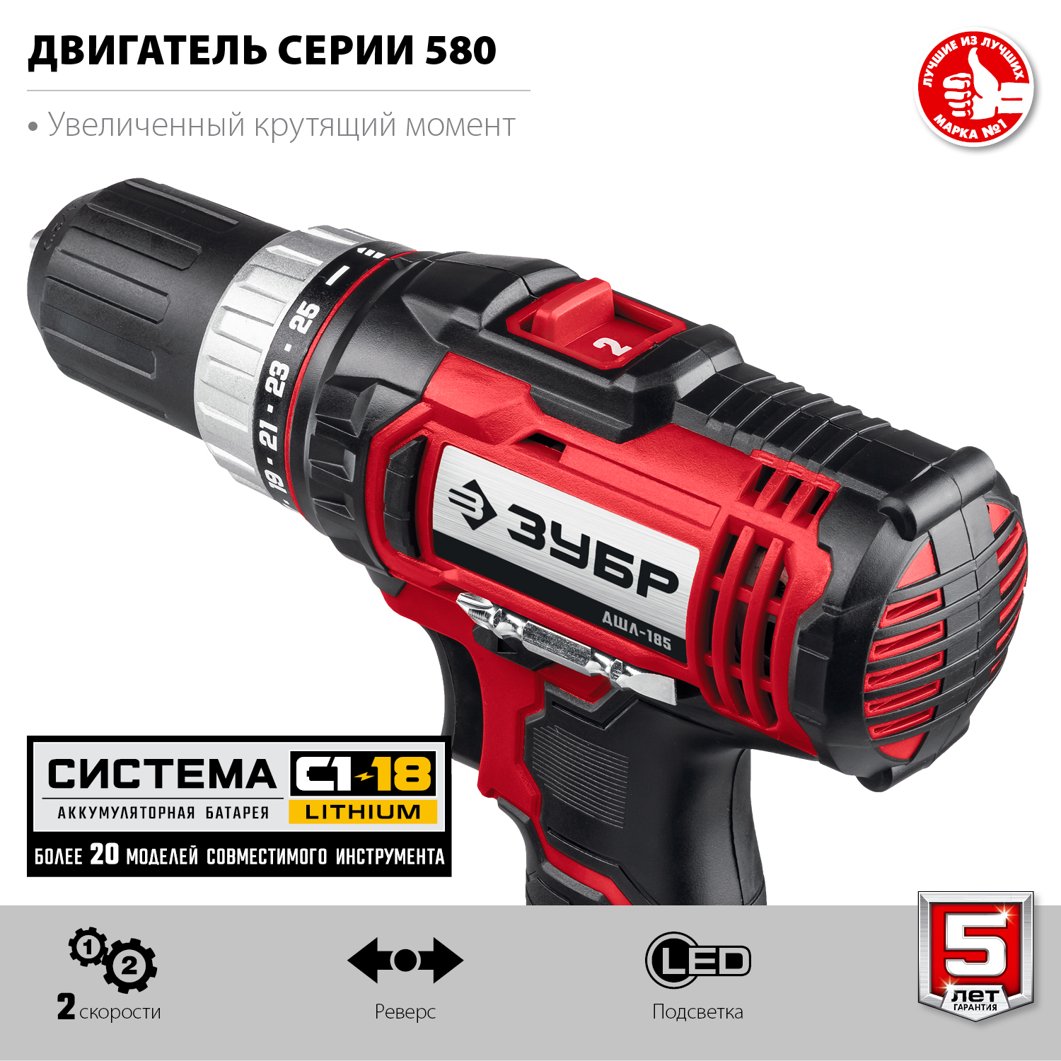 Дрель-шуруповерт, 2 АКБ (2 Ач), в кейсе ДШЛ-185-22